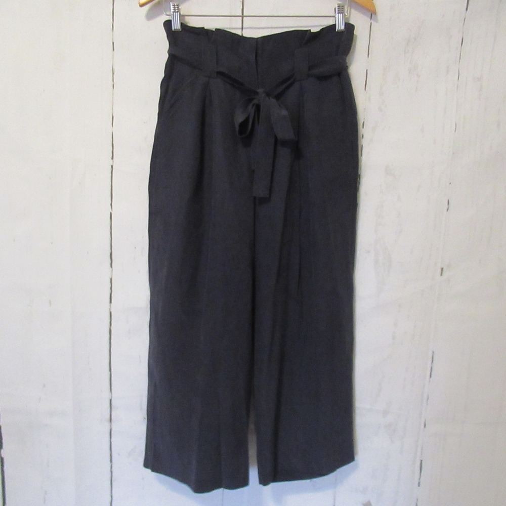 L'Agence Pants 2 Blue 100% Silk Wide‎ Leg Paperbag High Rise Waist Cropped
